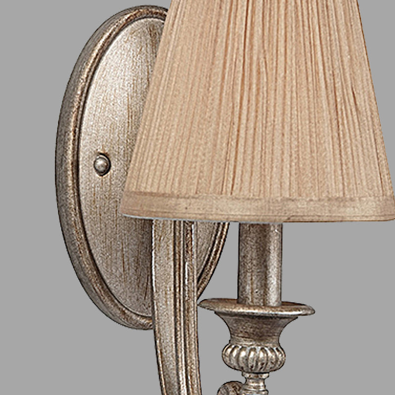 Frendorf | 1-Kop Geplooide Schaduw Wandlamp Traditionele Tan Stoffen Wandmontage Licht voor Woonkamer