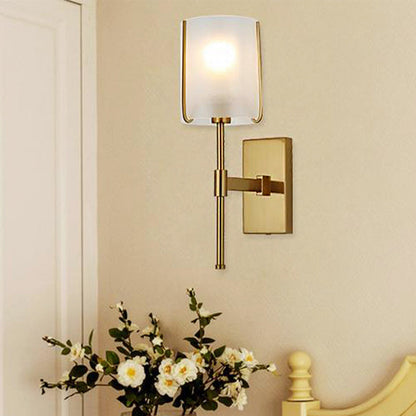 Frendorf | Stoffen Schaduw Gouden Wandlamp Cilinder Enkel Hoofd Eenvoudige Wandgemonteerde Verlichtingsarmatuur voor Woonkamer