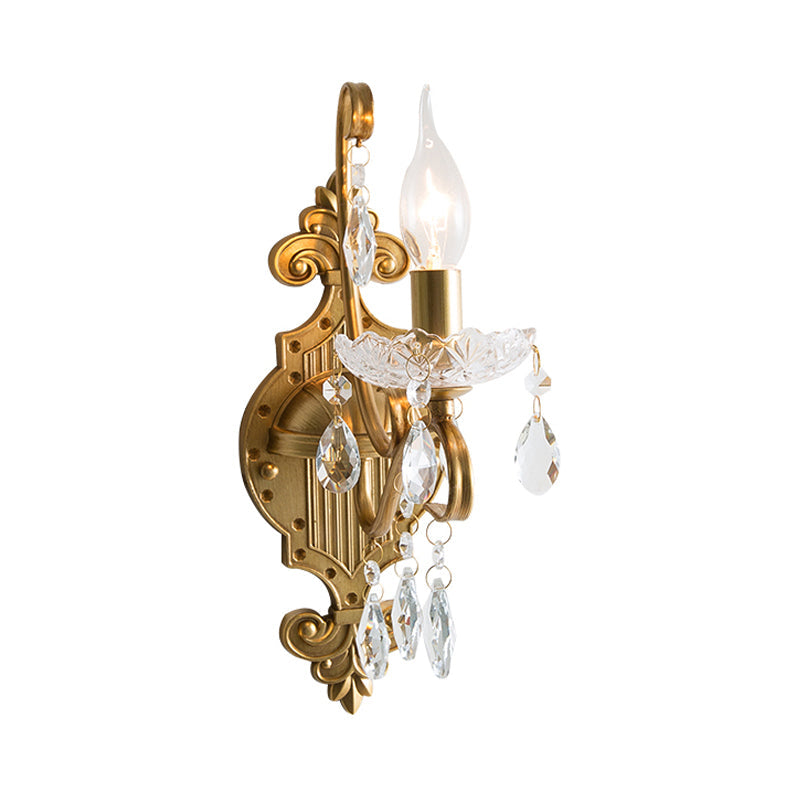 Frendorf | 1/2 Licht Metallene Wandlampe Vintage Gold Kerze Wohnzimmer Wandleuchte Beleuchtung Armatur mit Kristall Drapierung