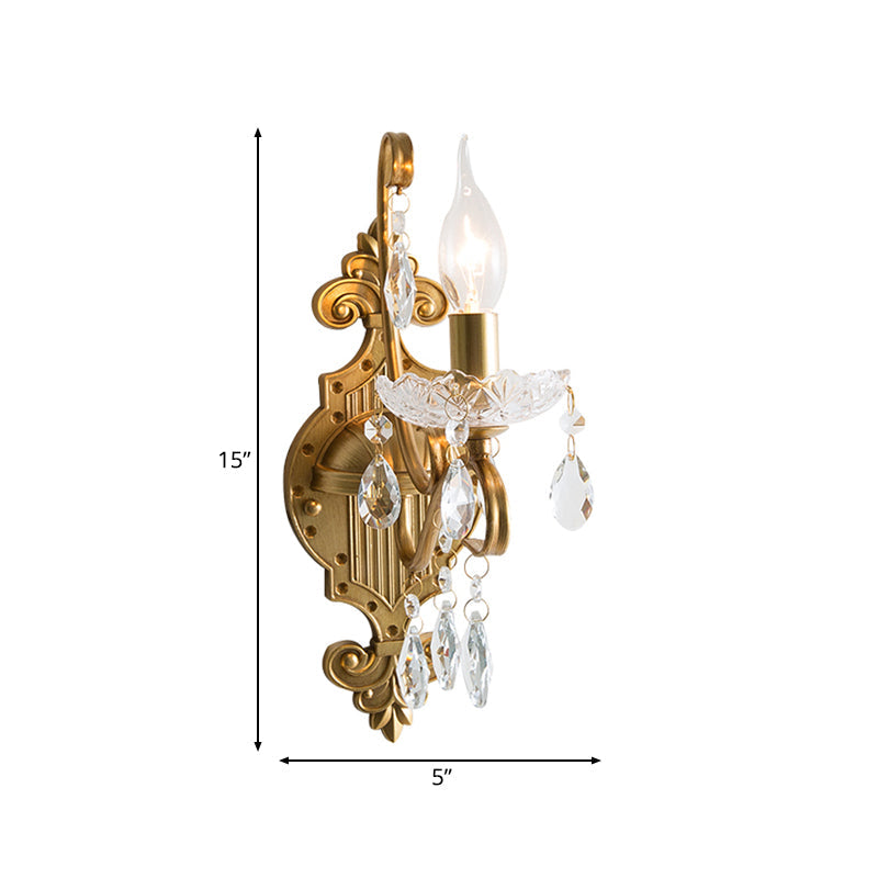 Frendorf | 1/2 Licht Metallene Wandlampe Vintage Gold Kerze Wohnzimmer Wandleuchte Beleuchtung Armatur mit Kristall Drapierung