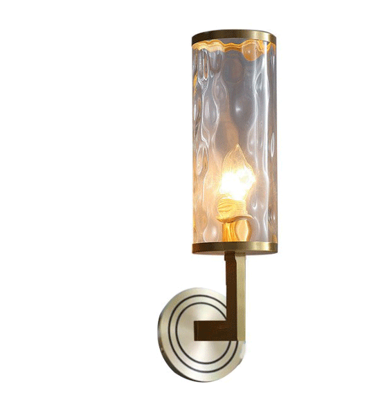 Frendorf | 16" Breite Zylindrische Wandleuchte Modernist Klarglas mit Dellen 1 Bulb Messingfinish Wandlicht