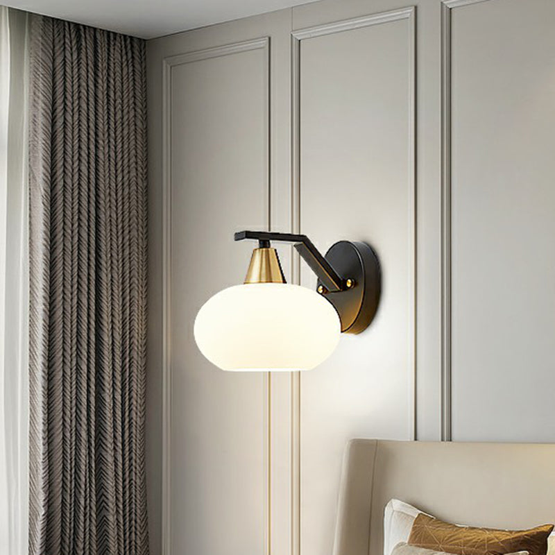Frendorf | Ellipse Schlafzimmer Wandleuchte Minimalismus Weißes Glas Einzelne schwarze Wandlampe Beleuchtung