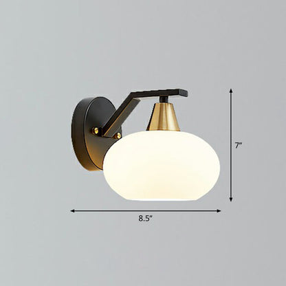 Frendorf | Ellipse Schlafzimmer Wandleuchte Minimalismus Weißes Glas Einzelne schwarze Wandlampe Beleuchtung