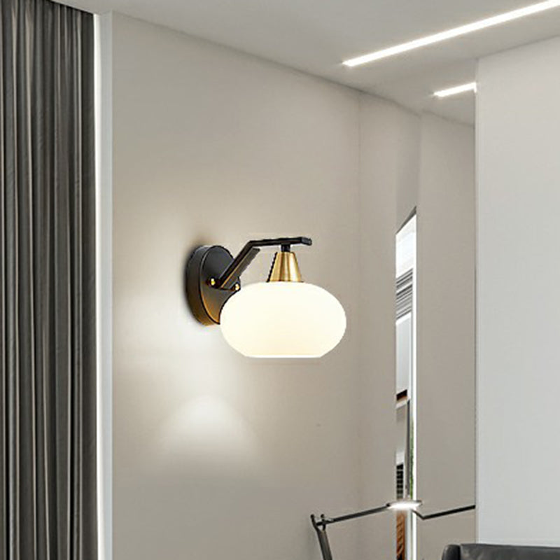 Frendorf | Ellipse Schlafzimmer Wandleuchte Minimalismus Weißes Glas Einzelne schwarze Wandlampe Beleuchtung