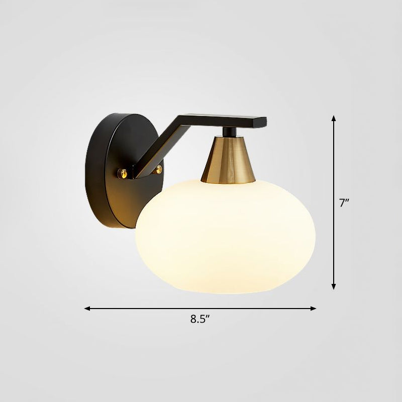 Frendorf | Ellipse Schlafzimmer Wandleuchte Minimalismus Weißes Glas Einzelne schwarze Wandlampe Beleuchtung