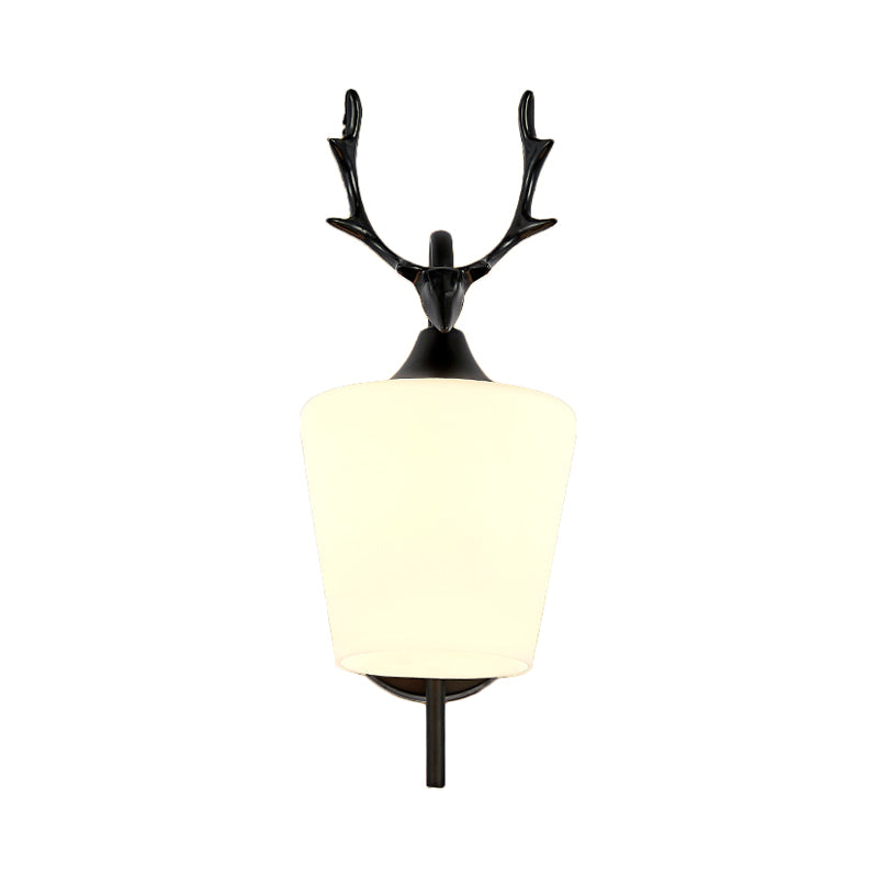 Frendorf | 1 Lichtmetalen Wandverlichting Landelijk Zwart/Goud Hertje Woonkamer Wandlamp met Frosted Glazen Schaduw