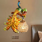 Frendorf | Pauw Slaapkamer Wandlamp Fixture Land Hars 1 Licht Groen/Goud Wandlamp met Orb Kristallen Schaduw, Links/Rechts