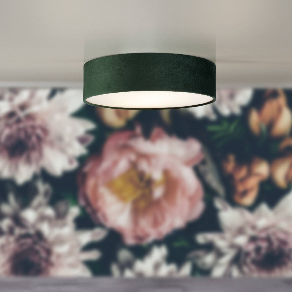Grüner Samt & Opal Diffusor Vintage Runde Flush-Trommellicht 38cm