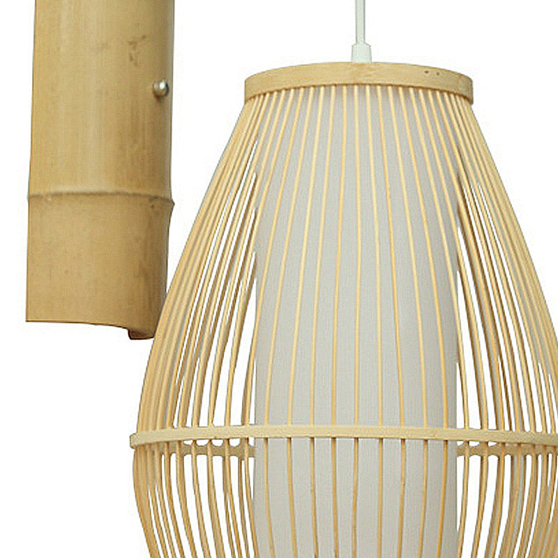 Asiatische Stil ovale Wandlampe Wandleuchte mit Laternen-Design Bambus 1-Licht Wohnzimmer Wandlampe in Beige