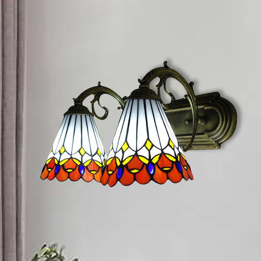 Frendorf | Tiffany Vintage Oranger Wandlaterne Kegel Shade 2 Lichter Kunstglas Wandlicht für Badezimmer