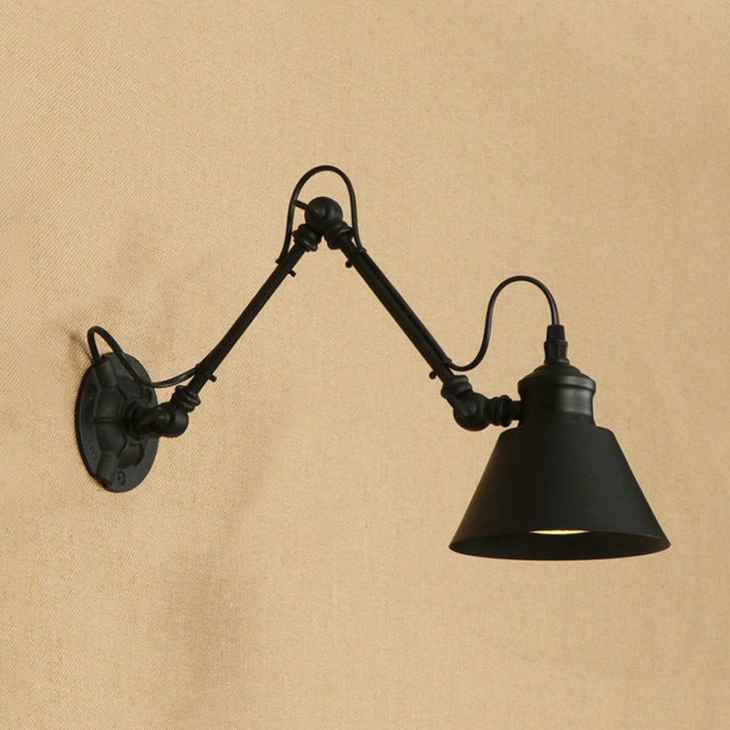 Frendorf | 1 Kopf Kegelförmige Wandhalterung Retro-Stil Schwarz/Chrome Metall Schwenkarm Wandleuchte für das Arbeitszimmer