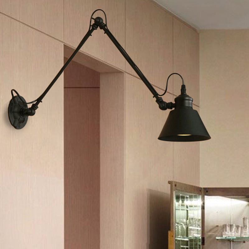 Frendorf | 1 Kopf Kegelförmige Wandhalterung Retro-Stil Schwarz/Chrome Metall Schwenkarm Wandleuchte für das Arbeitszimmer