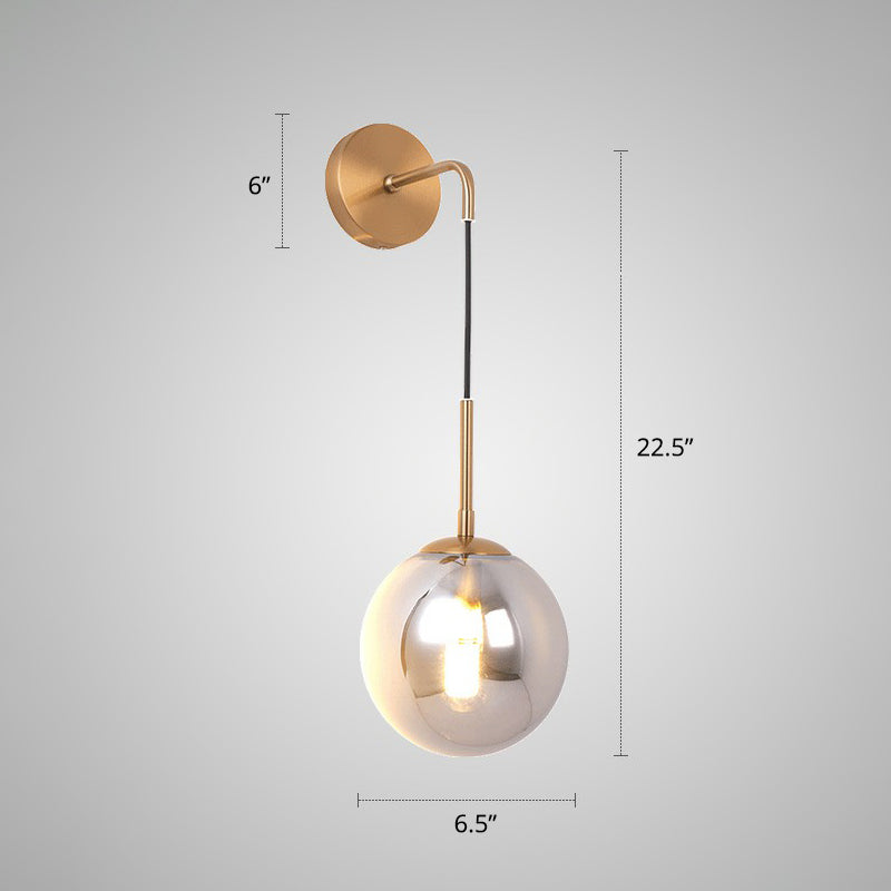 Frendorf | Silberne Glasball Wandlampe Einfache Einzelne Messing Wandmontierte Leuchte für Schlafzimmer