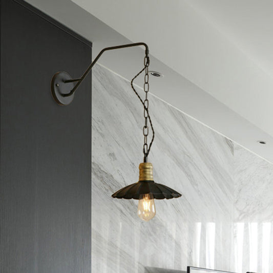 Frendorf | Schwarze gewellte Wandlampe Vintage stilvoll metallisch 1 Glühbirne Esstisch Wandapplied Licht, 10"/14" Breite