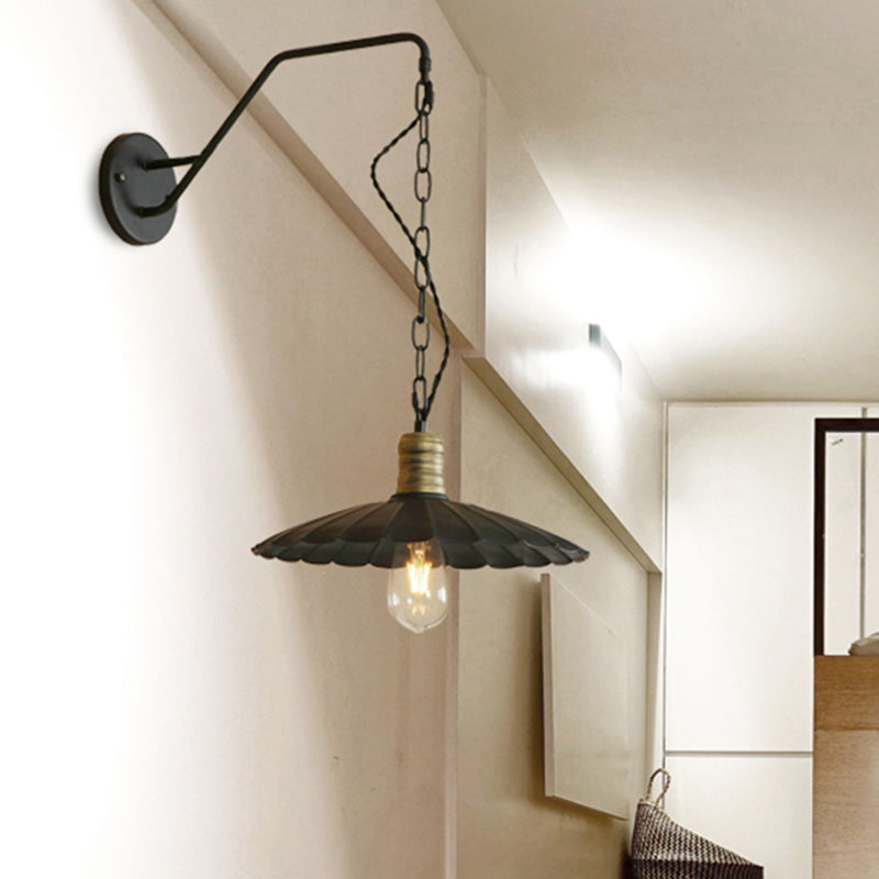 Frendorf | Schwarze gewellte Wandlampe Vintage stilvoll metallisch 1 Glühbirne Esstisch Wandapplied Licht, 10"/14" Breite