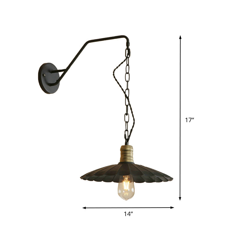 Frendorf | Schwarze gewellte Wandlampe Vintage stilvoll metallisch 1 Glühbirne Esstisch Wandapplied Licht, 10"/14" Breite