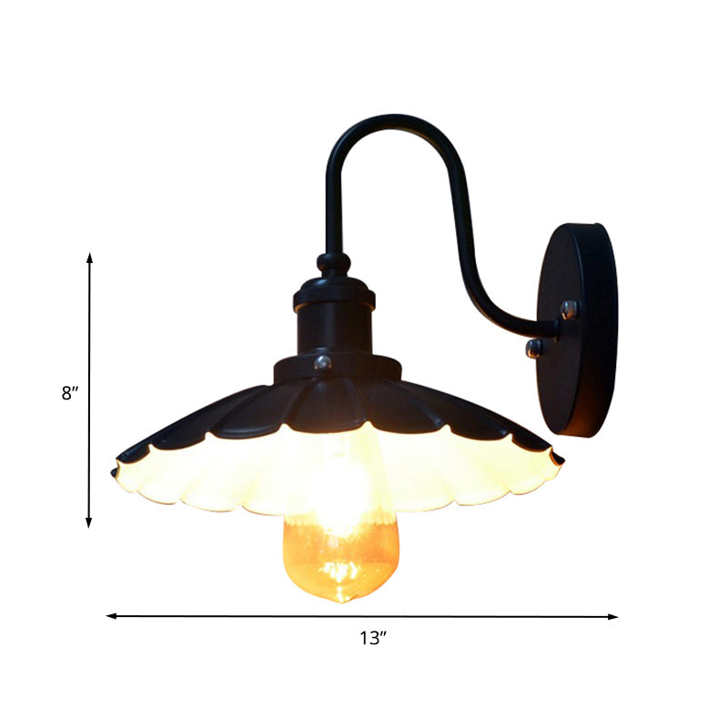 Frendorf | Gooseneck Metall Wand Scone Licht Industrie 9.5"/13" W 1 Licht Flur Wandlampe mit gewelltem Schirm in Schwarz