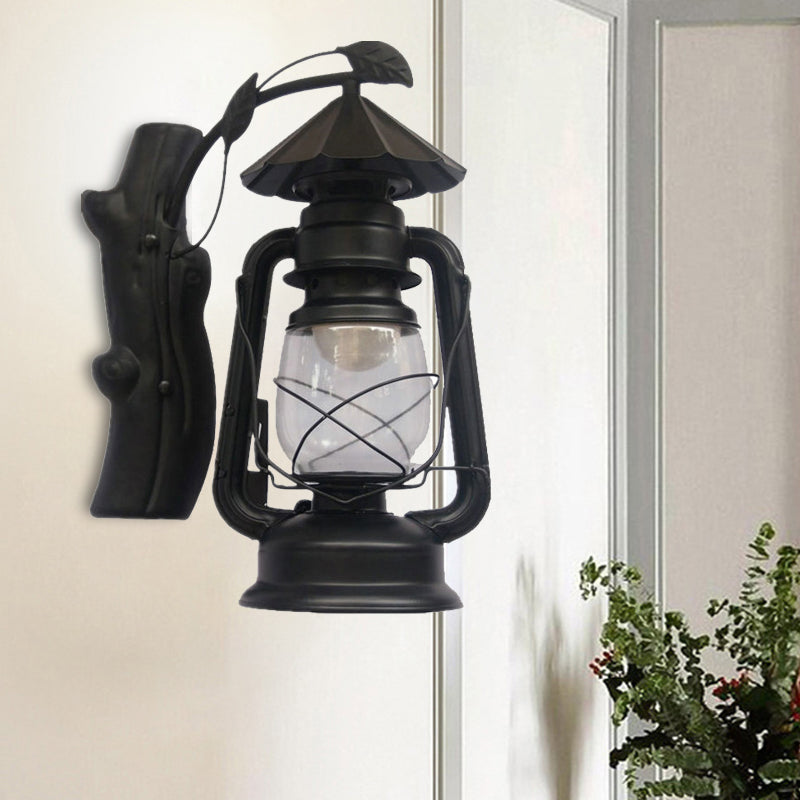 Frendorf | Schwarz/Bronze/Kupfer Kerosene Wandbeleuchtung Küstliches Klarglas 1 Licht Außen Wandleuchten Leuchte
