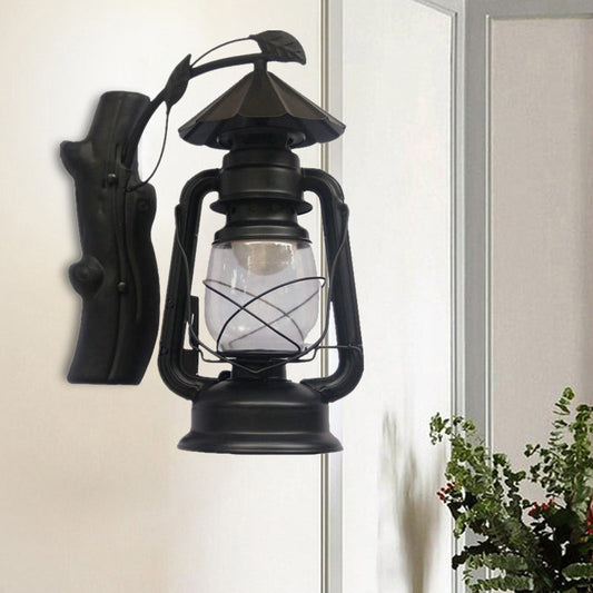 Frendorf | Schwarz/Bronze/Kupfer Kerosene Wandbeleuchtung Küstliches Klarglas 1 Licht Außen Wandleuchten Leuchte