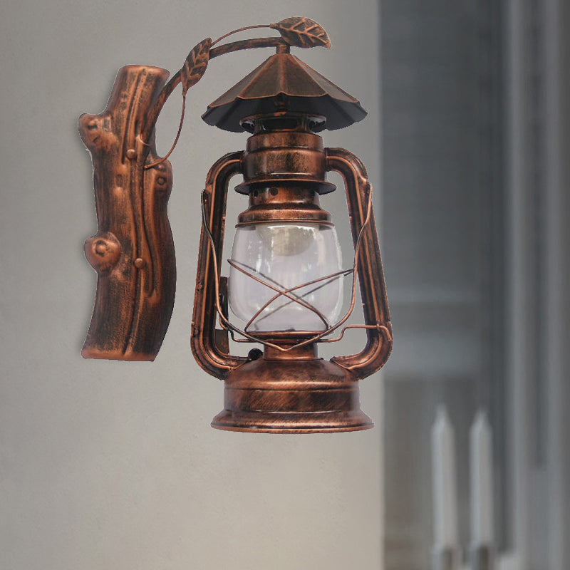 Frendorf | Schwarz/Bronze/Kupfer Kerosene Wandbeleuchtung Küstliches Klarglas 1 Licht Außen Wandleuchten Leuchte