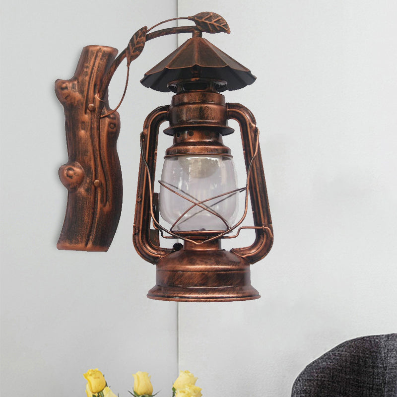 Frendorf | Schwarz/Bronze/Kupfer Kerosene Wandbeleuchtung Küstliches Klarglas 1 Licht Außen Wandleuchten Leuchte