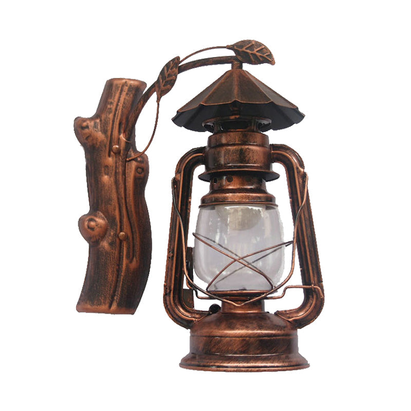 Frendorf | Schwarz/Bronze/Kupfer Kerosene Wandbeleuchtung Küstliches Klarglas 1 Licht Außen Wandleuchten Leuchte