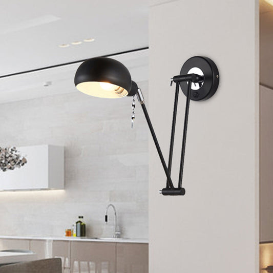 Frendorf | Bowl Wohnzimmer Wandleuchte mit Schwenkarm Industrie Retro Metallic 1 Licht Schwarz Lesewandlicht