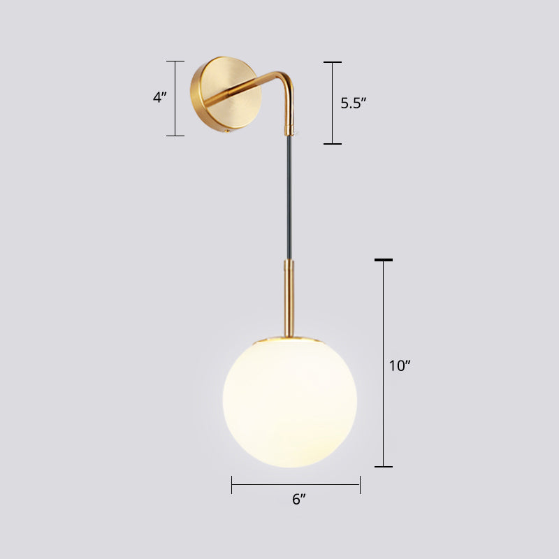 Frendorf | Opal Glas Sferische Wandlamp Fixture Simpliciteit 1 Bulb Wandlamp Sconces voor Slaapkamer