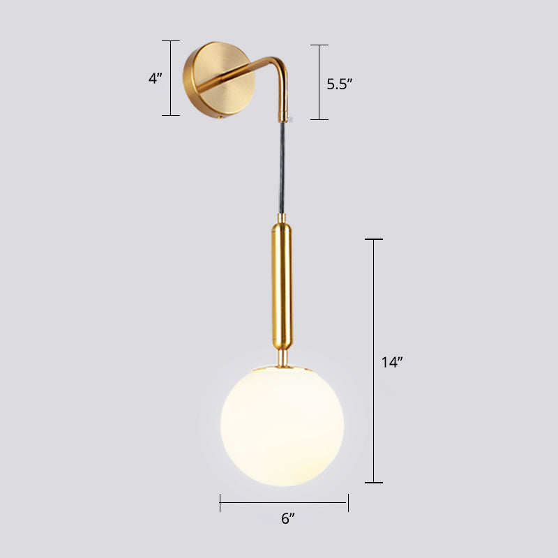Frendorf | Opal Glas Sferische Wandlamp Fixture Simpliciteit 1 Bulb Wandlamp Sconces voor Slaapkamer