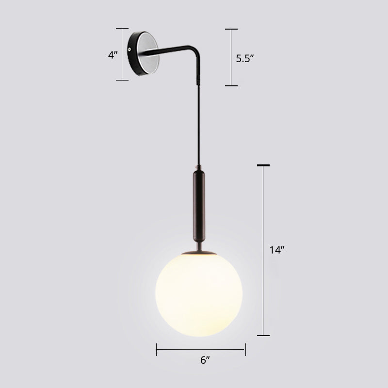 Frendorf | Opal Glas Sferische Wandlamp Fixture Simpliciteit 1 Bulb Wandlamp Sconces voor Slaapkamer