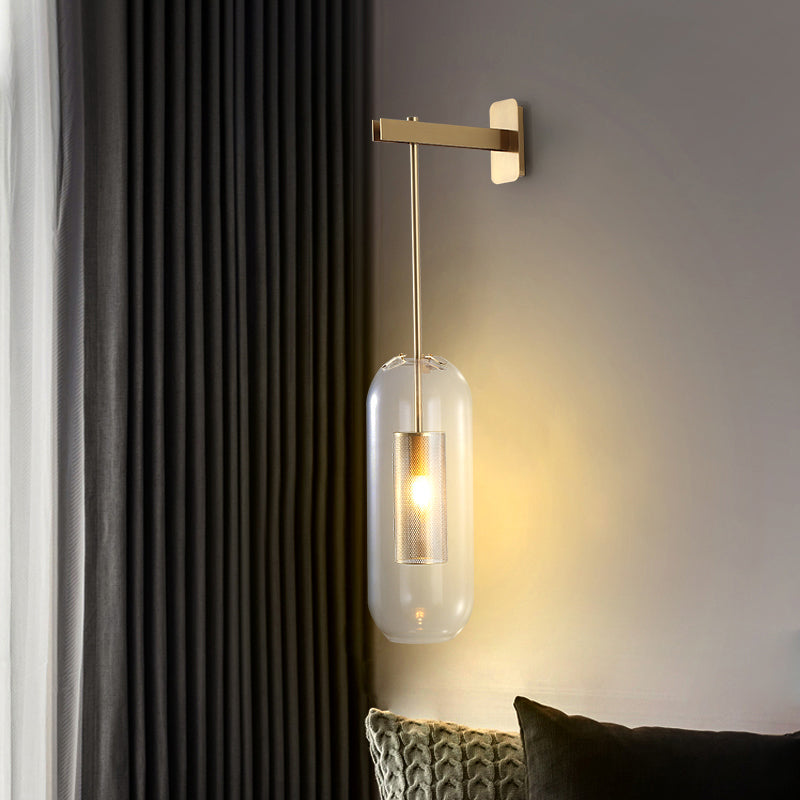 Frendorf | Pill Kapsel Glas Wandlamp Post-Modern 1 Hoofd Messing Wandlamp Lichtarmatuur met Gaasbeveiliging