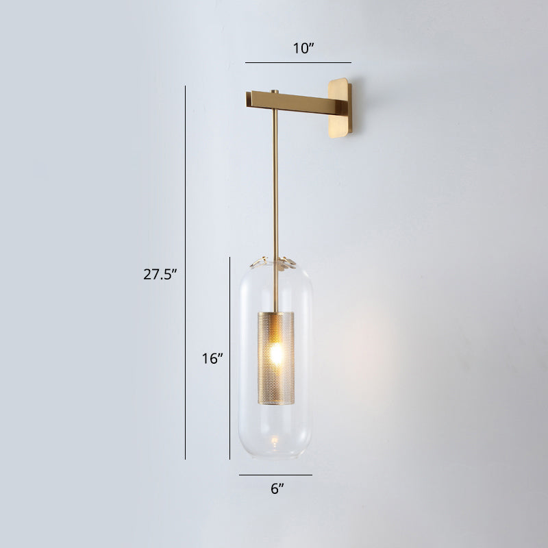 Frendorf | Pill Kapsel Glas Wandlamp Post-Modern 1 Hoofd Messing Wandlamp Lichtarmatuur met Gaasbeveiliging