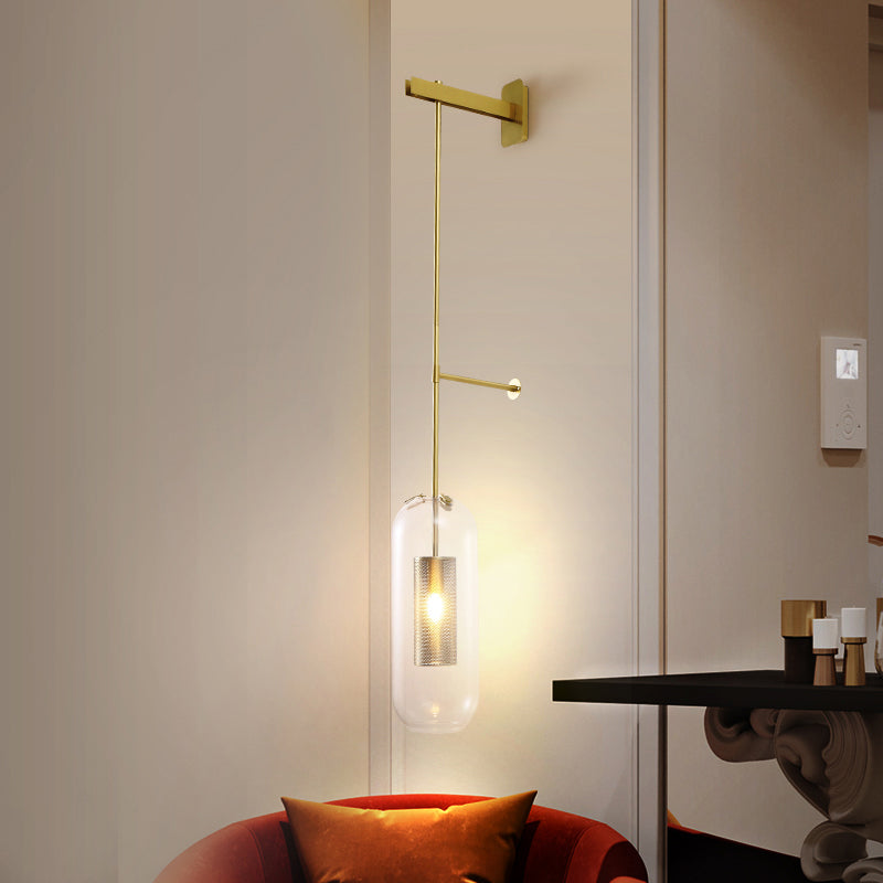Frendorf | Pill Kapsel Glas Wandlamp Post-Modern 1 Hoofd Messing Wandlamp Lichtarmatuur met Gaasbeveiliging