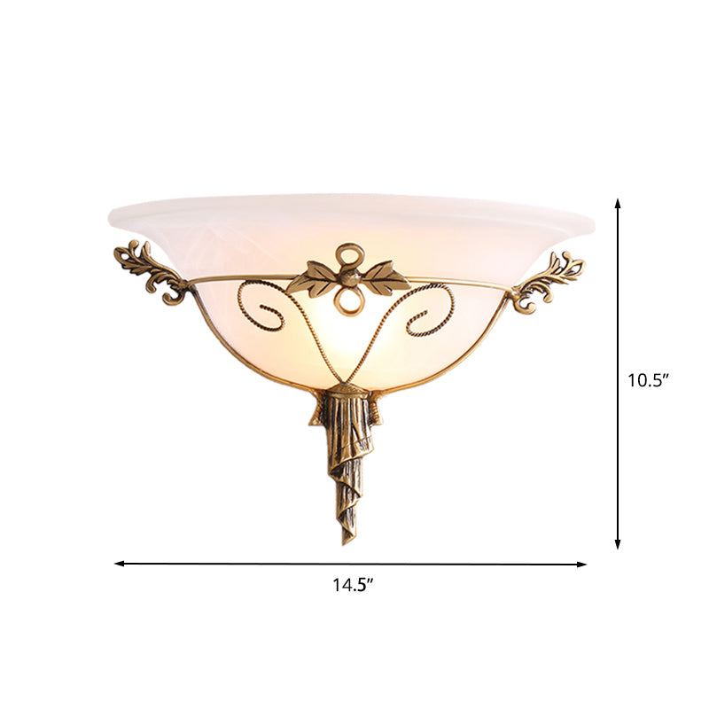Frendorf | Traditionele Trompet Wandlamp Witte/Gele Glas 1 Lamp Muur Gemonteerde Verlichtingsarmatuur met Blad Deco voor Trap