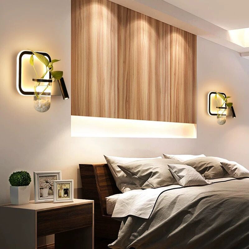 Frendorf | Decoratieve Lusvormige Wandlamp Metalen LED Wandlamp met Spot en Plantenpot in Zwart-Wit