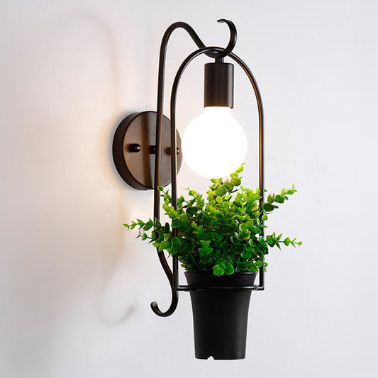 Frendorf | Schwarz-Grün Faux Bonsai Wandlampe Nordisches Metall 1-Licht Schlafzimmer Wandleuchte Lichtarmatur