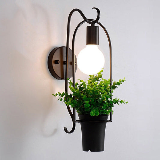 Frendorf | Schwarz-Grün Faux Bonsai Wandlampe Nordisches Metall 1-Licht Schlafzimmer Wandleuchte Lichtarmatur