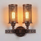 Frendorf | Antieke stijl dubbele cilinder wandlamp met gaas kap 2 lichten smeedijzeren wandmontage lamp in verouderd koper