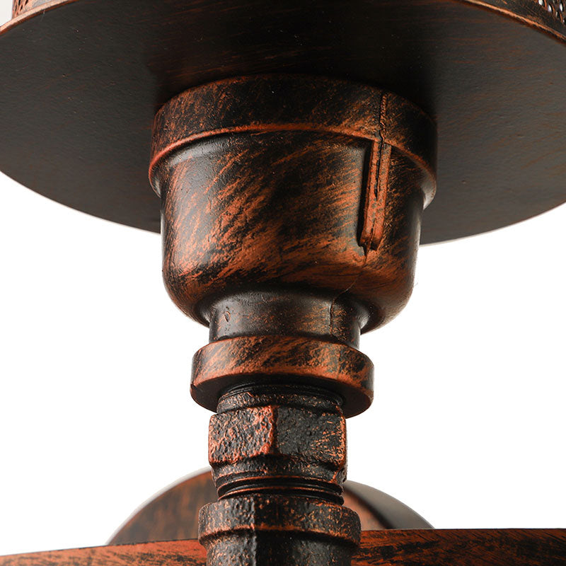 Frendorf | Antieke stijl dubbele cilinder wandlamp met gaas kap 2 lichten smeedijzeren wandmontage lamp in verouderd koper