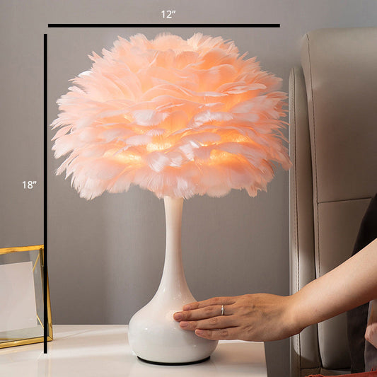 Feder Blumen Vase Nachtbeleuchtung Nordischer Stil Einzelbirne Tischlampe für Schlafzimmer