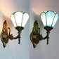 Frendorf | Vintage stijl kegellamp wandverlichting glas-in-lood 1 licht woonkamer wandlamp in wit/blauw