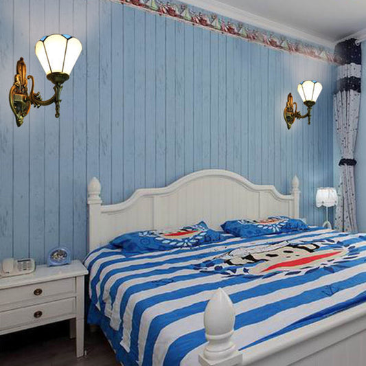 Frendorf | Vintage stijl kegellamp wandverlichting glas-in-lood 1 licht woonkamer wandlamp in wit/blauw
