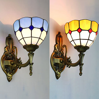 Frendorf | Wand Sconces Lampe Retro Tiffany Buntglas 1 Licht Wandmontage Licht in Gelb/Blau für Flur