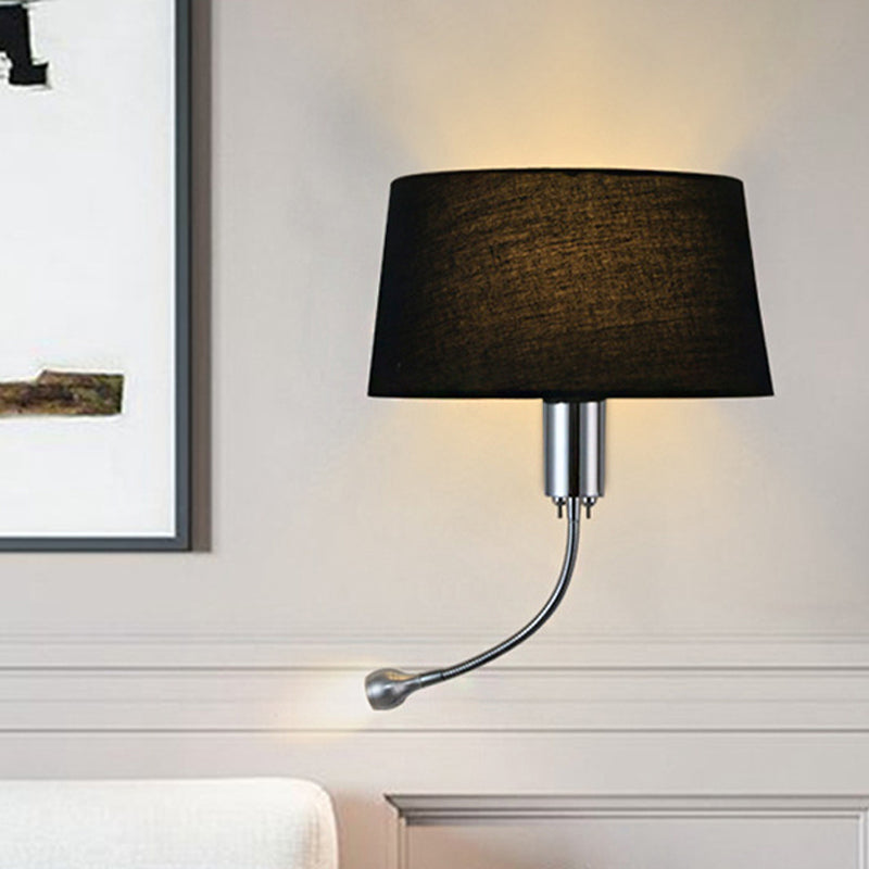 Frendorf | Schwarz/Weiß/Beige Trommel Lesewandlichte Traditionell Stoff 1 Kopf Schlafzimmer Verstellbares Wandmontiertes Licht