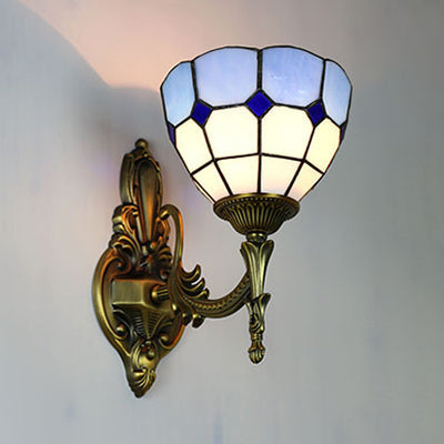 Frendorf | Wand Sconces Lampe Retro Tiffany Buntglas 1 Licht Wandmontage Licht in Gelb/Blau für Flur