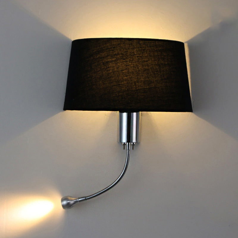 Frendorf | Schwarz/Weiß/Beige Trommel Lesewandlichte Traditionell Stoff 1 Kopf Schlafzimmer Verstellbares Wandmontiertes Licht