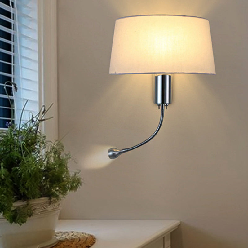 Frendorf | Schwarz/Weiß/Beige Trommel Lesewandlichte Traditionell Stoff 1 Kopf Schlafzimmer Verstellbares Wandmontiertes Licht