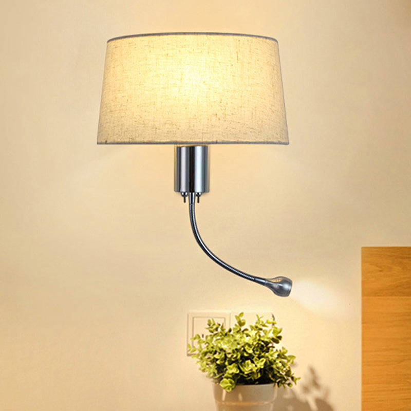 Frendorf | Schwarz/Weiß/Beige Trommel Lesewandlichte Traditionell Stoff 1 Kopf Schlafzimmer Verstellbares Wandmontiertes Licht