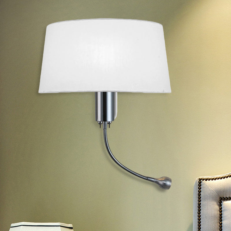 Frendorf | Schwarz/Weiß/Beige Trommel Lesewandlichte Traditionell Stoff 1 Kopf Schlafzimmer Verstellbares Wandmontiertes Licht