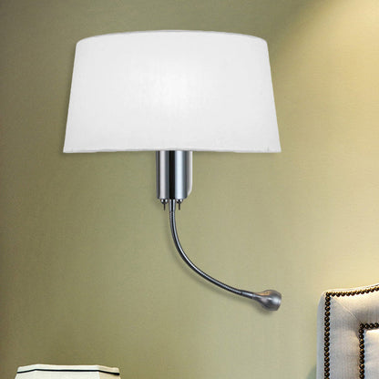 Frendorf | Schwarz/Weiß/Beige Trommel Lesewandlichte Traditionell Stoff 1 Kopf Schlafzimmer Verstellbares Wandmontiertes Licht
